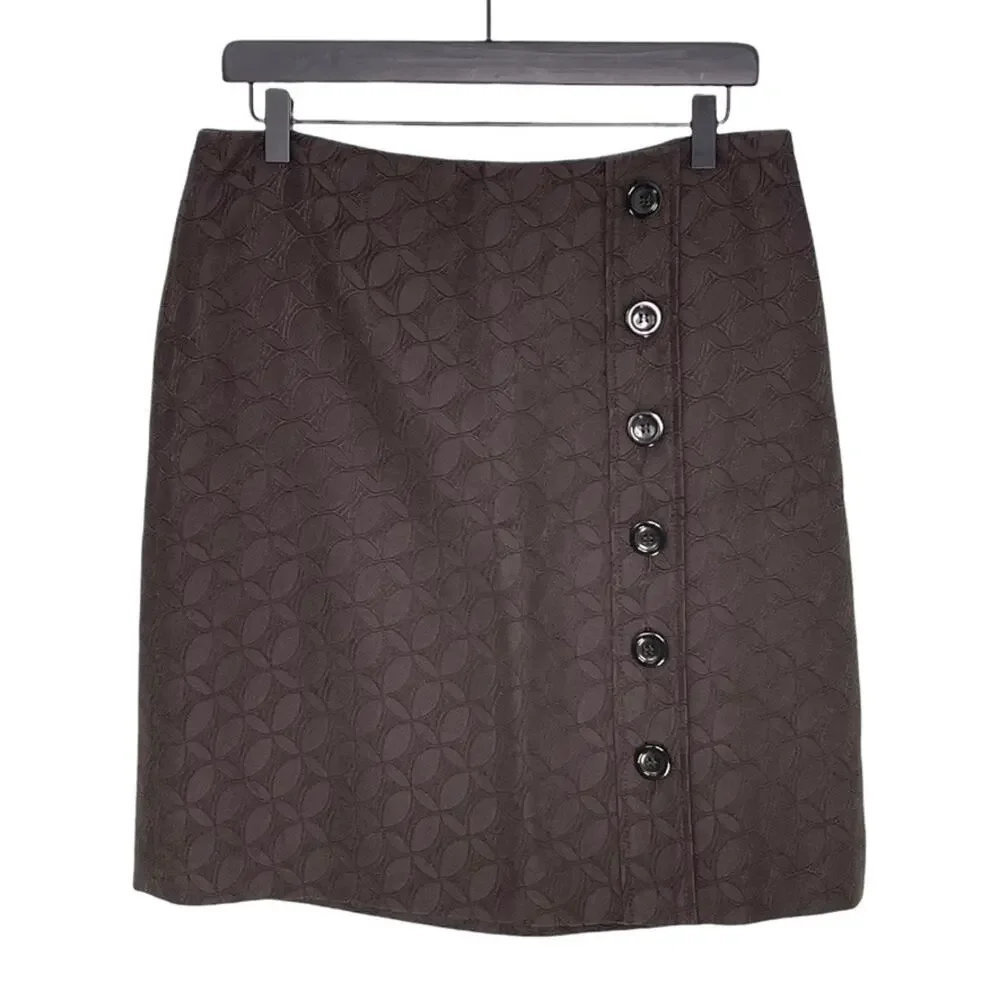 Ann Taylor Faux Button Front Skirt Side Zipper Brown 8